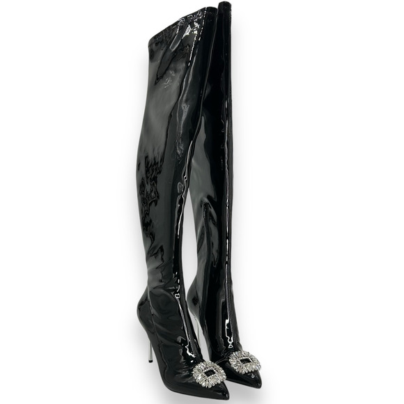 NEW INC International Concepts Patent Thigh High Stiletto Boots Size 7.5 Black - Picture 1 of 10